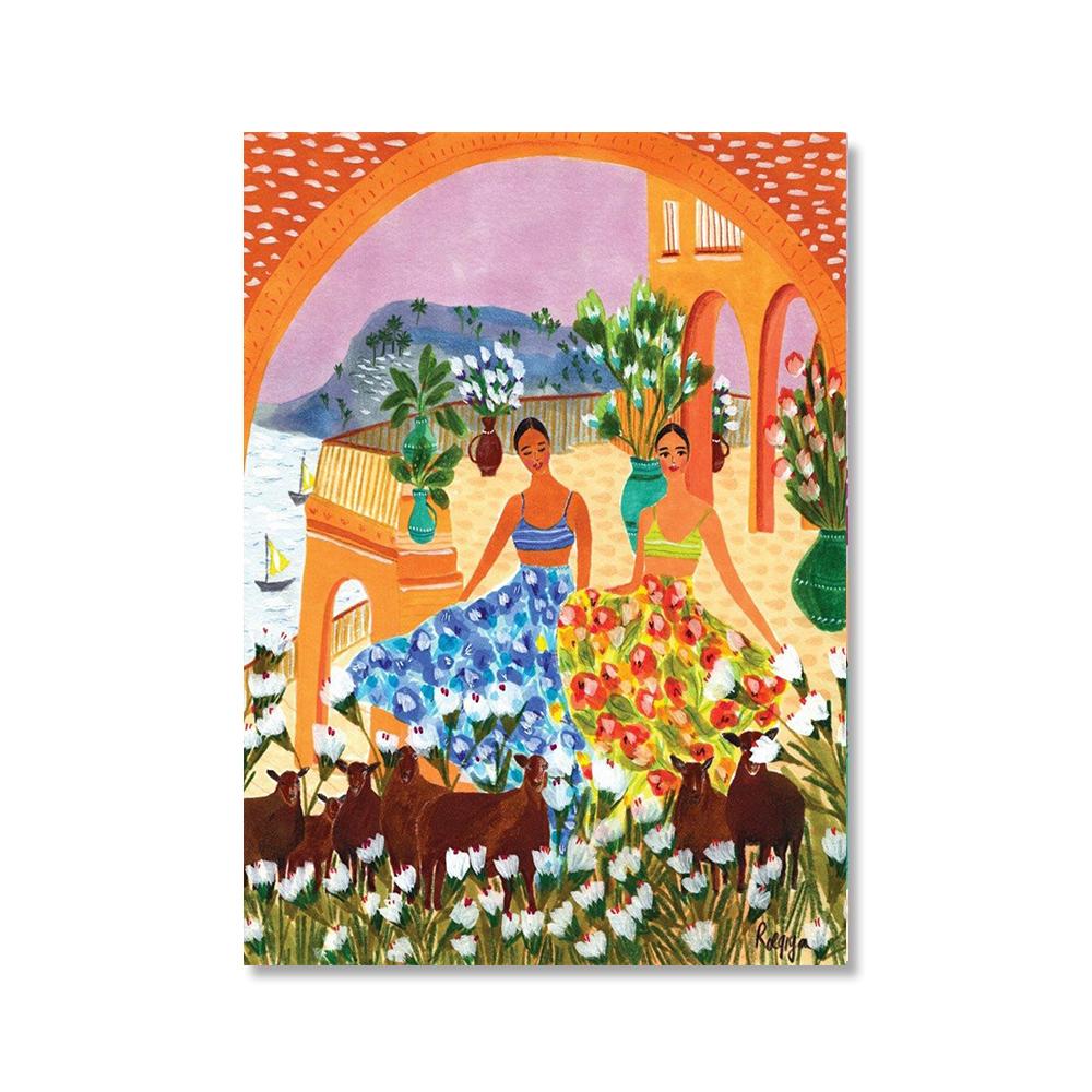 Morocco Art Print Fashion Girl Dance Poster Shepherds Desert Flowers Wall Picture Red Bird With Woman Canvas Painting Home Decor
