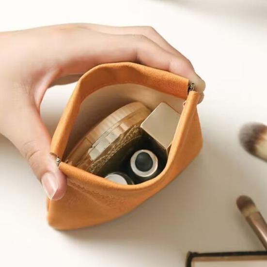 Snap Closure Organizer Pouch Faux Leather Portable Cosmetic Storage Bag Self-Closing Pouch for Lipstick Earphones