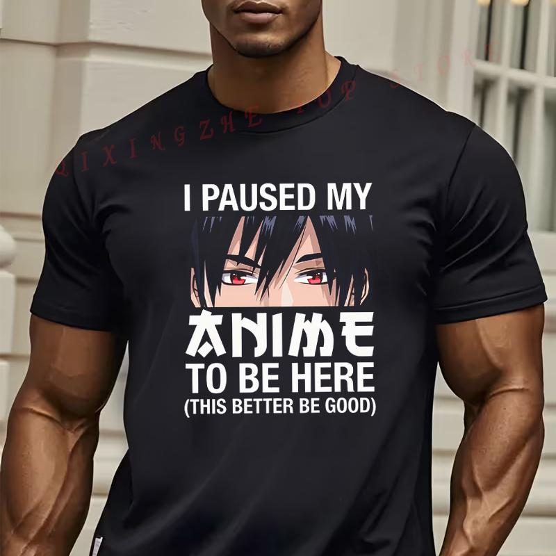 MenS I PAUSED MY Graphic TShirt Black Anime Character Design With Bold White Text Casual Short Sleeve Tees S