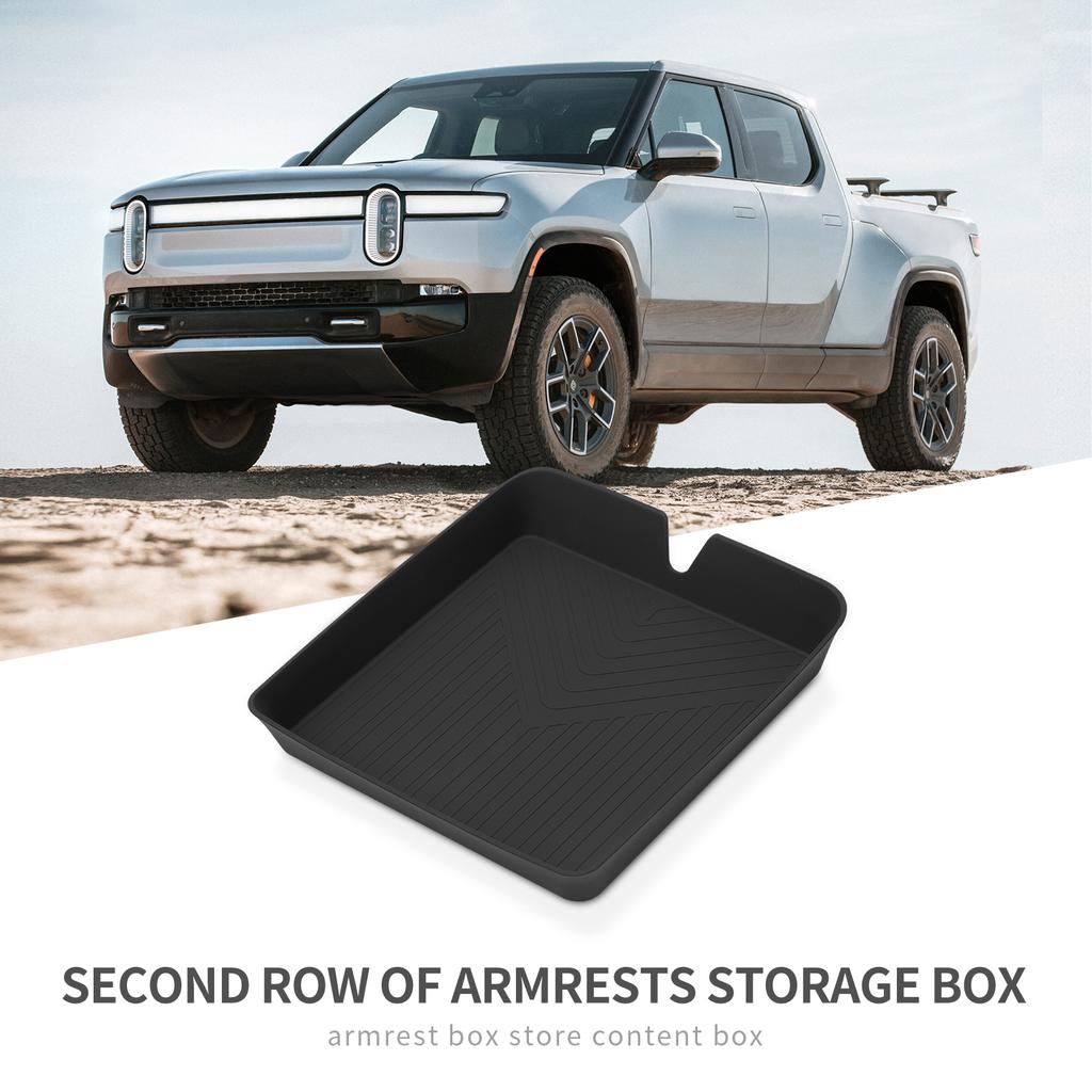 zkfan8 ZUNDUO for RIVIAN R1T R1S Secone Row Armrest Storage Box Pad Silicone Car Tray Organizing Tidying Auto Accessories Black