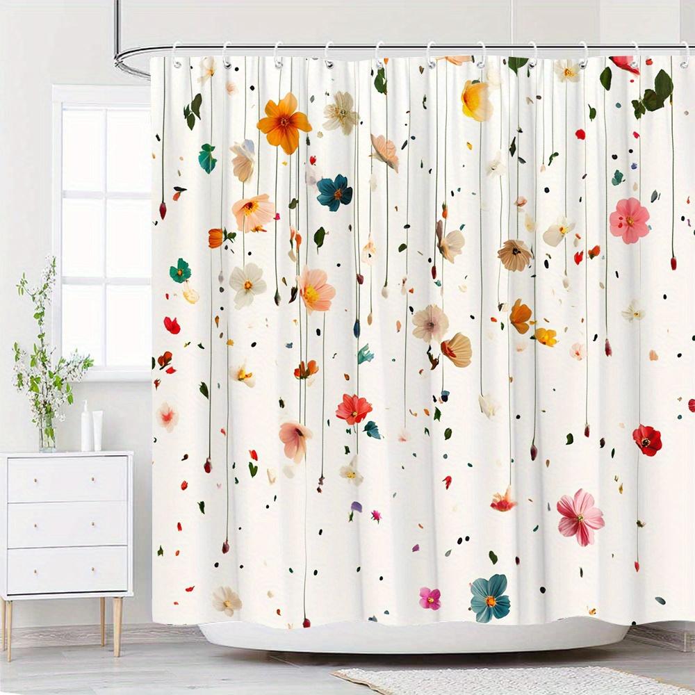 

1pc Multicolor Abstract Floral Shower Curtain - Artistic Petals, Polyester, 12 Hooks, Vibrant White Background, Easy to Clean W90XH180cm