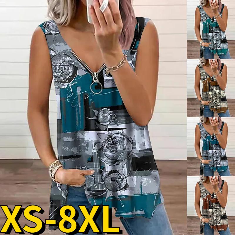 

2023 женская майка большого размера, жилет, модная повседневная пляжная одежда без рукавов с 3D принтом в стиле бохо, уличная одежда с v-образным вырезом, обычные свободные топы