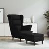 Velvet Armchair with Footstool Black