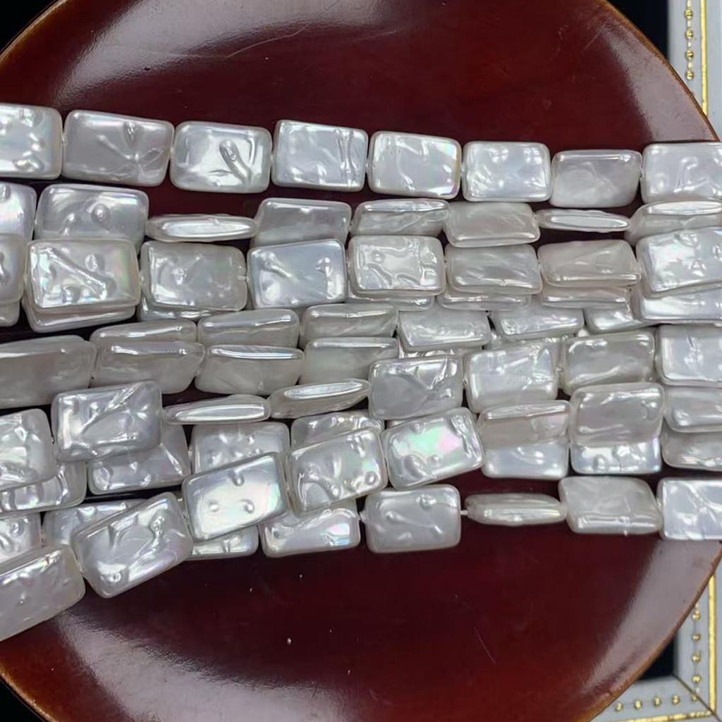 1 Strand White Square Natural Shell Beads 12x12mm Textured Square Pearl Beads 38cm for DIY Necklace Bracelet Jewelry Making