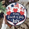 2D Flat, 1pc Round Aluminum Hanging Sign - 4th of July Patriotic Metal Wall Sign, "Happy Fourth of July" Star & Flag Design, Perfect for Indoor