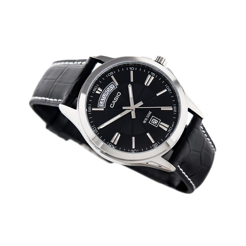 Casio ENTICER Series Simple Business Quartz Movement Leather Strap Japanese and Korean Watch Men's Watch Black Dial MTP-1381L-1AV