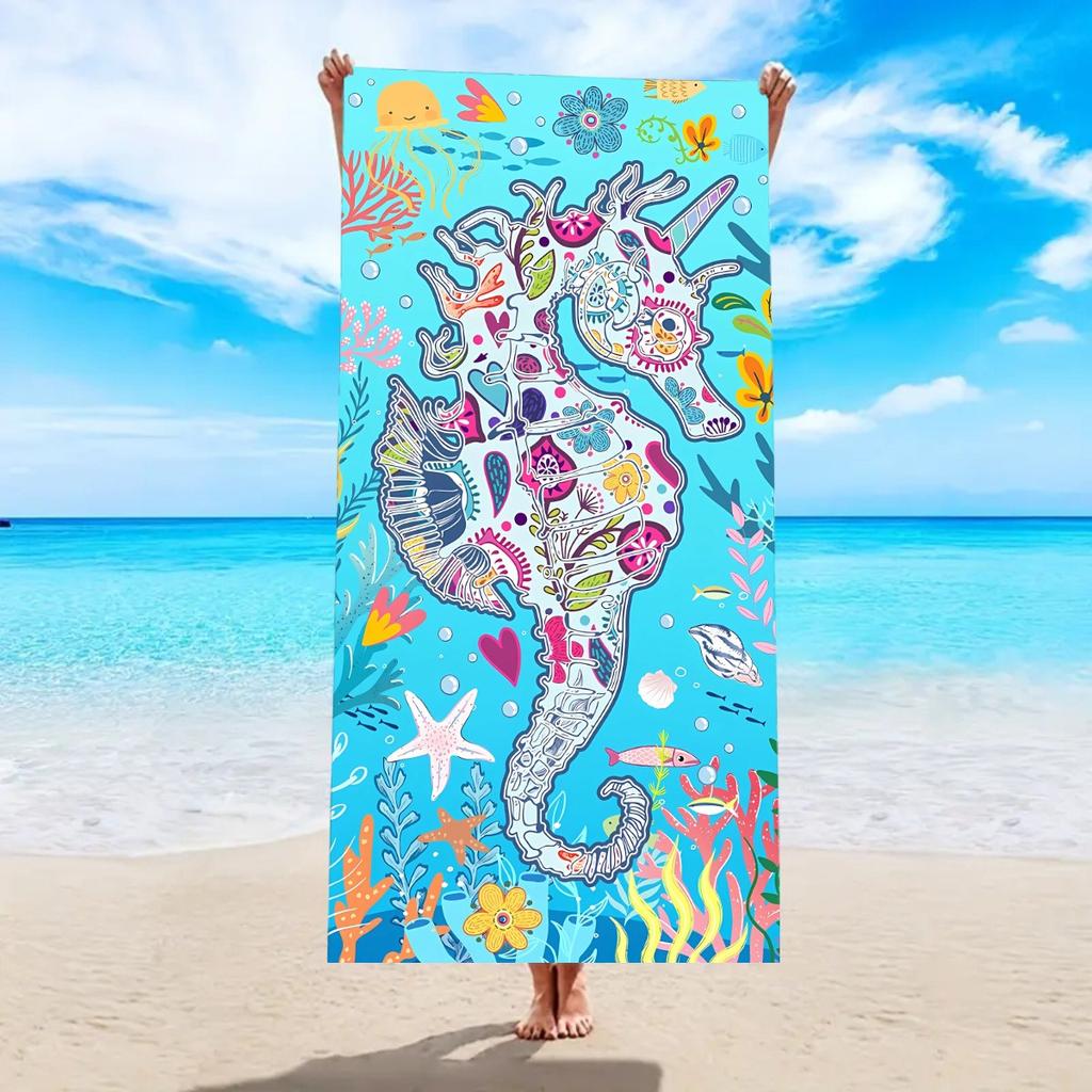 Buntes Seepferdchen Strandtuch Skurriler Unterwasser-Kunstdruck Schnelltrocknend Sandfest Saugfähiges Handtuch für Strand Reisen Urlaub