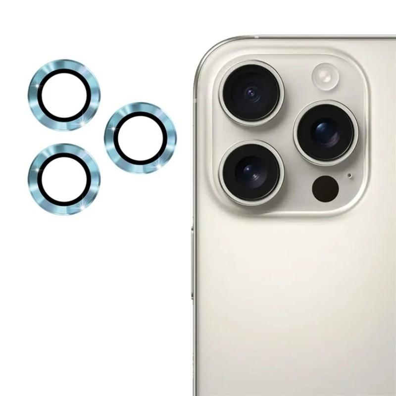 

For iPhone 15 Pro/iPhone 15 Pro Max Camera Lens Protector WANLONFENG Metal CD Texture Tempered Glass Lens Film Blue