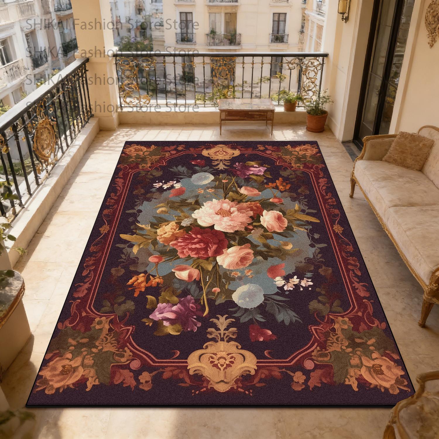 

European Classic Country Style Balcony Carpet Easy Clean Fluffy Large Area Floor Mats Home Decoration Luxury Non-slip Soft Rugs 60x90cm
