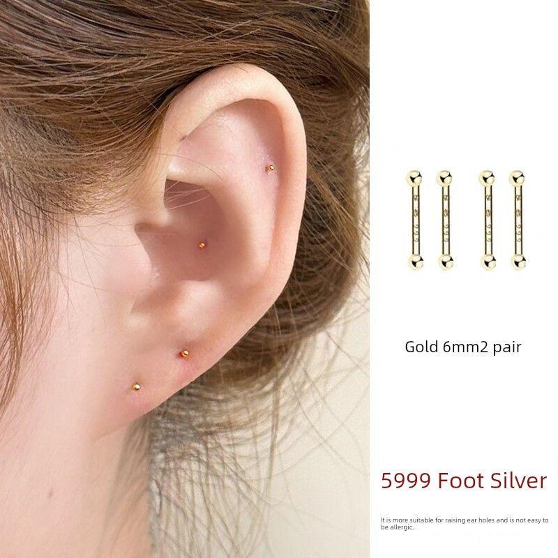 Silver Needle Pierced-Ear-Caring Ear Studs Female Daily Simple Easiest for Match Sleep No Need to Take off Ear Bone Stud Ear Bar Earrings Earrings