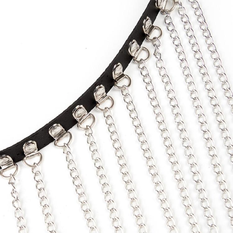 Stylish Black PU Leather Body Chain Belly Chain Belt with Metal Tassels for Women Music Festival and Evening Event Wear