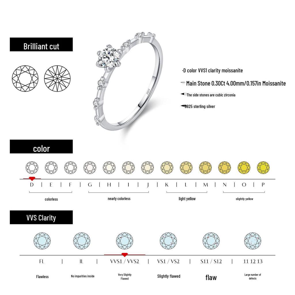 MODIAN Women's Moissanite Sterling Silver Luxury Shiny Ring