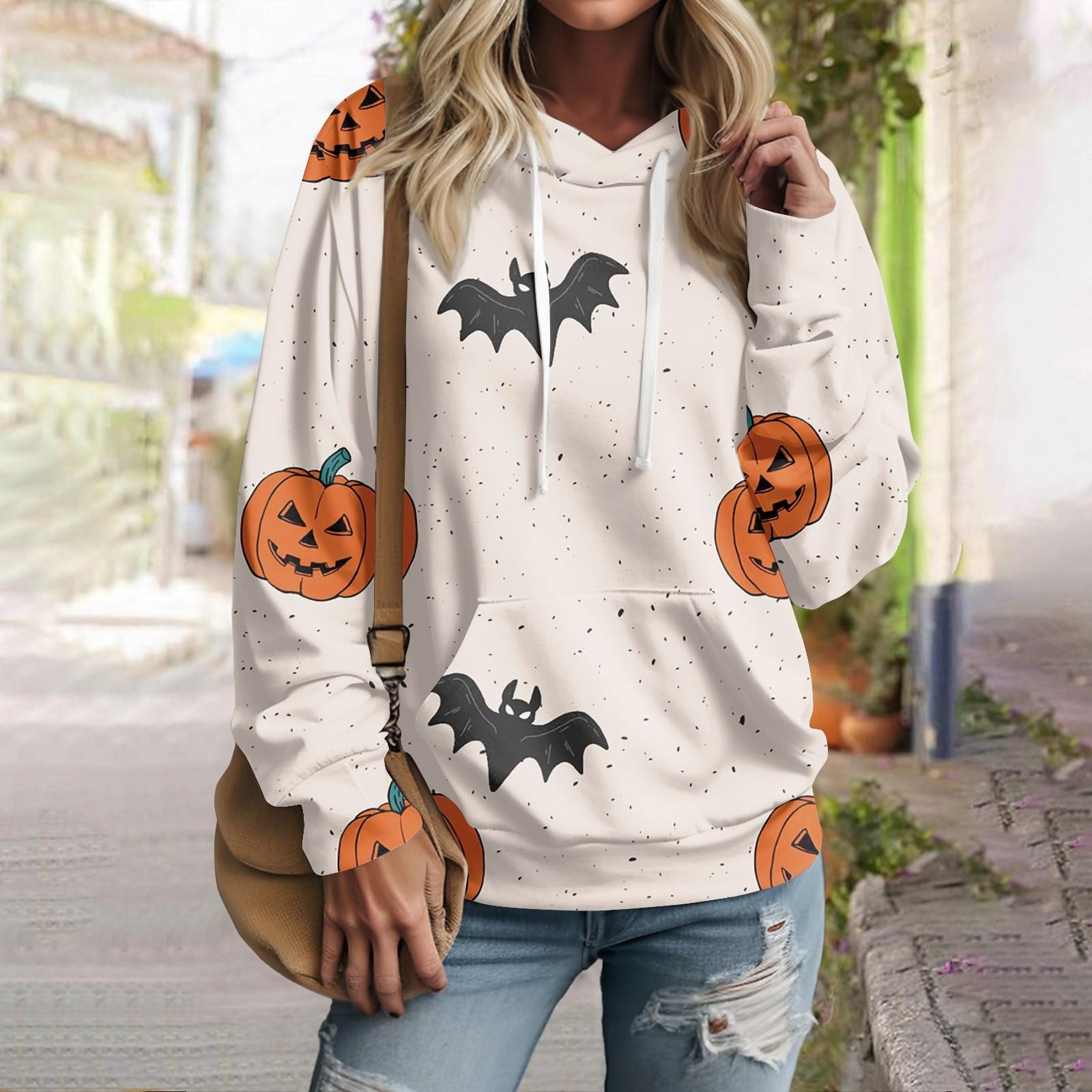 

Женский осенне-зимний пуловер с принтом на Хэллоуин, толстовка с капюшоном, модная толстовка с длинными рукавами XL хаки