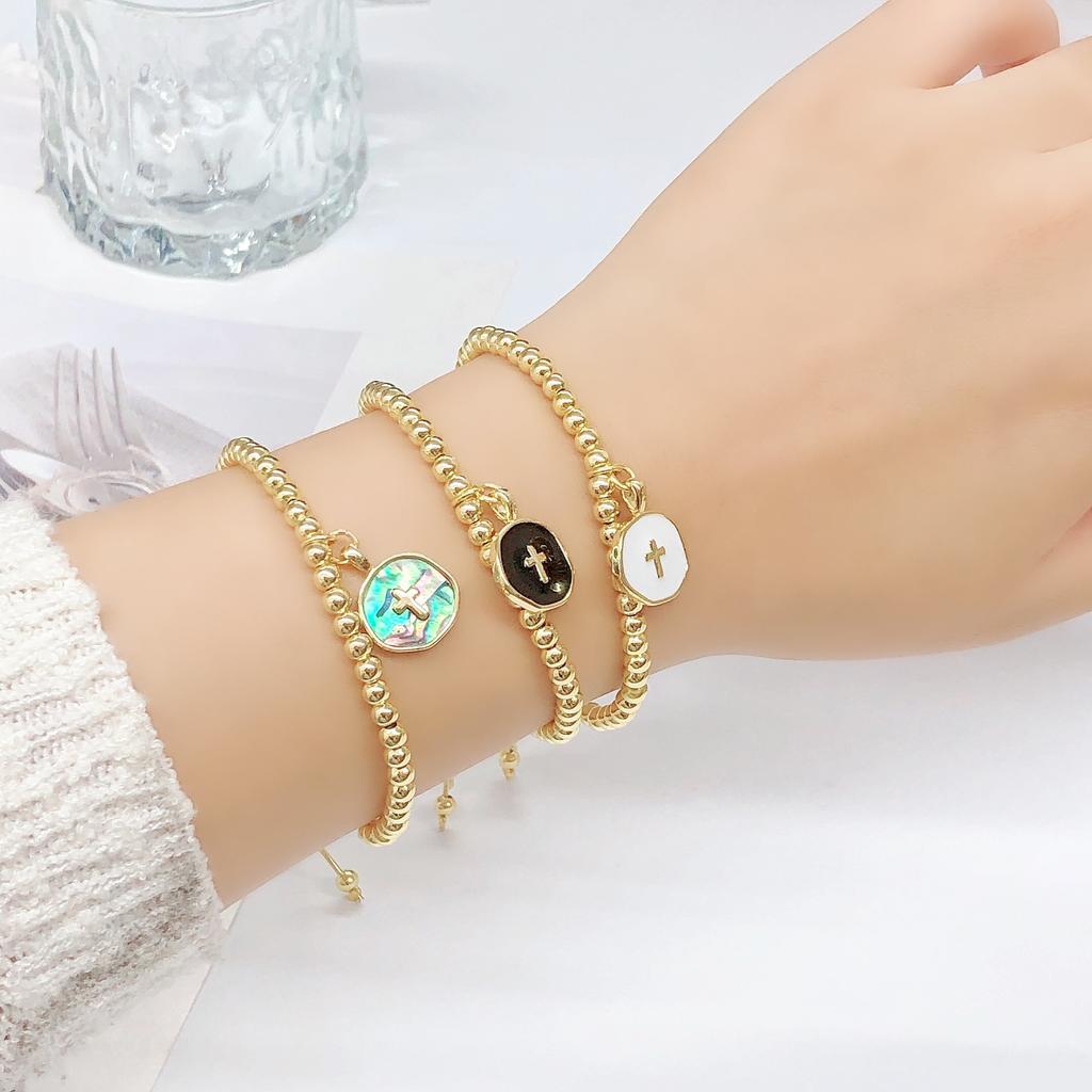 Simple Round Cross Copper Bead Chain Bracelet Adjustable Drawstring Charm Bracelet Classic for Men Women Party Wedding Jewelry