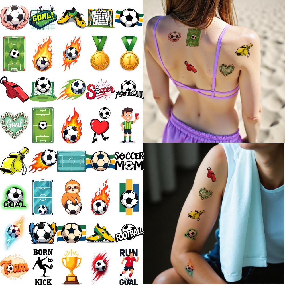 54 Stück Temporäre Tattoos für Kinder Fußball Fake Tattoo Aufkleber Wasserdichte Tattoo Aufkleber für Hand Körper Arm Party Geschenk