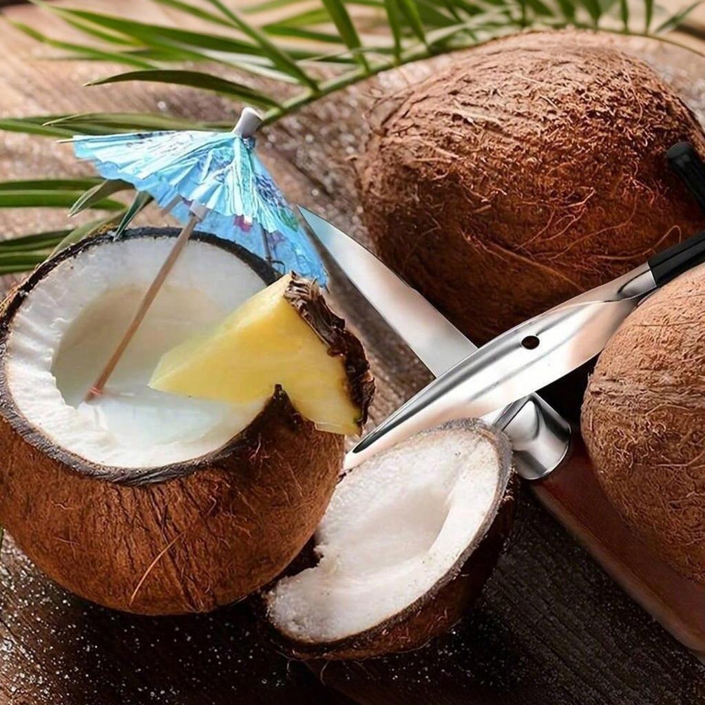 Tragbarer Kokosnussöffner aus Edelstahl Enthält Bohrer, Spatel, Ideal für Outdoor-Camping