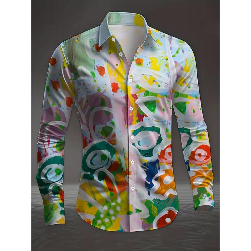 New men's fashionable 3D animal printed shirt with casual long sleeves and flower button design, fashionable shirt top