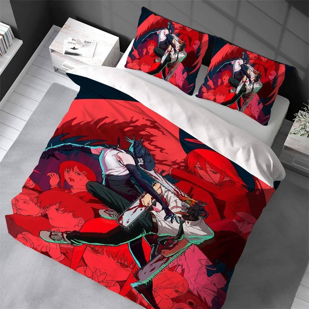 Set Biancheria da Letto Anime Chainsaw Man Copripiumino Federa Decorazione Camera da Letto 2/3 Pezzi Bambini Stanza Bambini Regalo Twin Full Queen Size