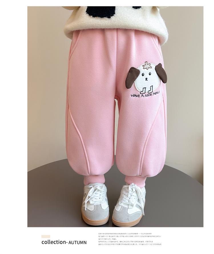 Girls' Cartoon Fleece Sweatpants - Thick, Warm, and Stylish for Autumn/Winter 2025