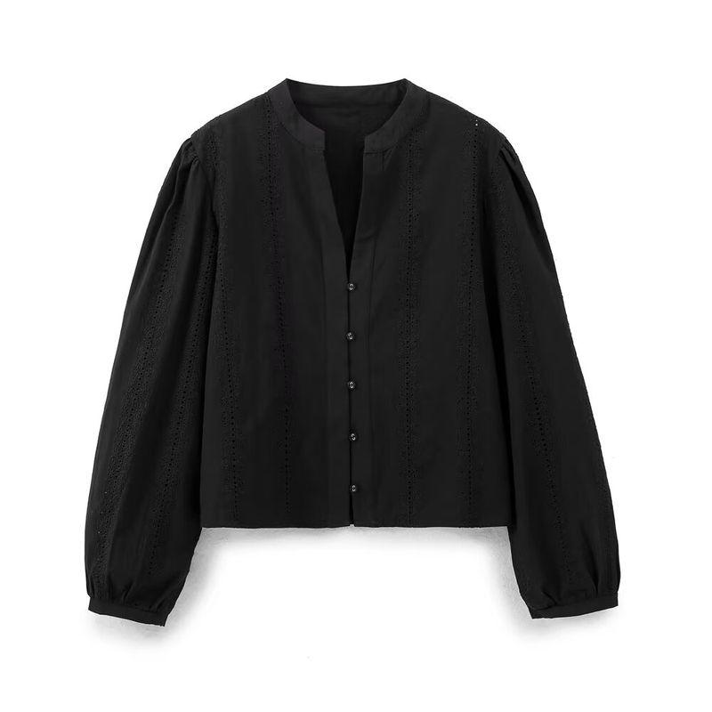 Kaslead New Arrival Women's Clothing Fashion Style Fashion All-Match Cut Out Embroider Long Sleeves Tops 8741045