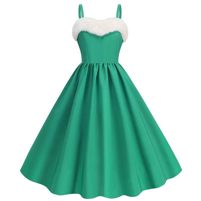 

Fashion Style New Arrival Women s Christmas Carnival Velvet Sexy Sling Dress Sleeveless High Waist Large Swing Skirt 9806 L