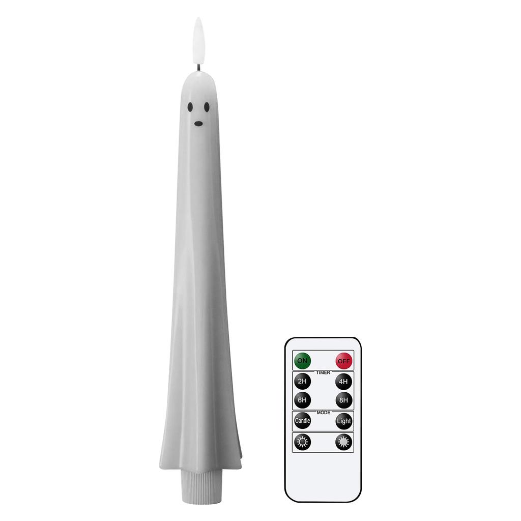 Flameless Flickering Taper Candles With Remote And Timer, Battery Operated Real Wax Spooky Face LED Candles Fireplace Halloween Holiday Decor