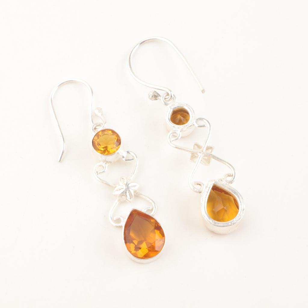 Natural Citrine Gemstone 925 Sterling Silver Jewelry Handmade Women Earrings 2" EE-156-1