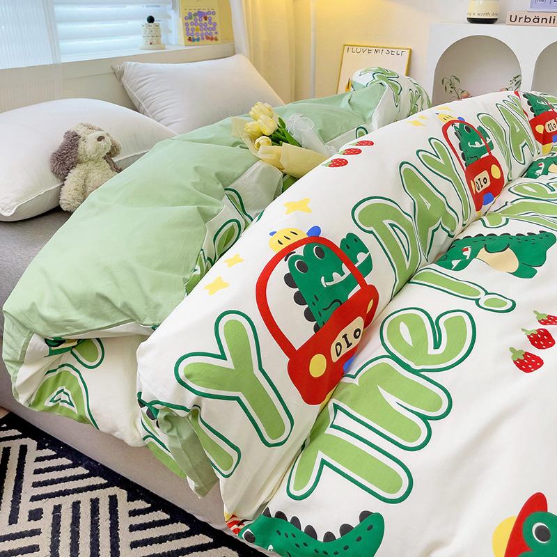 1PC Cartoon Crocodile Pattern Duvet Cover 100% Cotton Quilt Cover with Zipper Skin-friendly Comfortable Queen Size Bedding