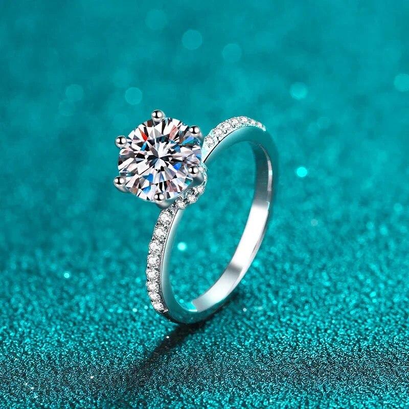 2 Carat Moissanite Diamond Ring for 925 Sterling with White Gold Plated Silver Engagement Rings Women's Wedding Band Gift