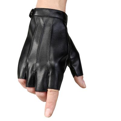 White Fang NT148 Fingerless Gloves, Simple, Solid Leather, Stylish Rock Style for Men (Black)