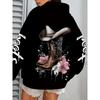 Ladies' Casual Zipper Hoodie, Letter Hat Boots Printed Hoodie
