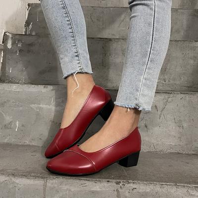 Uniform Work Small Leather Shoes Women's Medium Heel Thick Heel Pointed Head Shallow Mouth Low Top Single Shoes Large Size Shoes