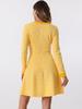 Allegra K Checkered A-Line Dress with Contrast Colors, Crew Neck, Button Front, Elegant, Women's, Yellow, Size S