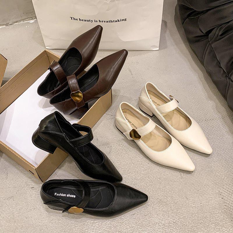 Mary Jane Pointed Small Leather Shoes Women's Soft-soled Single Shoes Spring Loafers Shoes Retro Brown New 2025 French