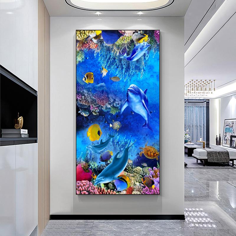 Underwater World Animal Posters and Prints Canvas Painting Dolphin Fish Pictures Wall Art for Living Room Home Decor No Frame