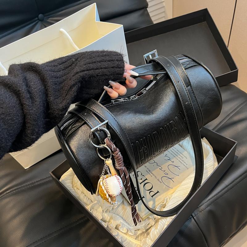 Multifunctional Cylinder Shaped Shoulder Bags For Women 2025 Latest Designer Handbags Luxury Cross Body Bag With Pendant