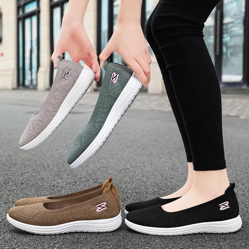 Schuhe Damenschuhe vielseitige Freizeitschuhe Sommer Ein-Pedal alte Pekinger Stoffschuhe Damen flacher Mund atmungsaktive Mesh-Schuhe