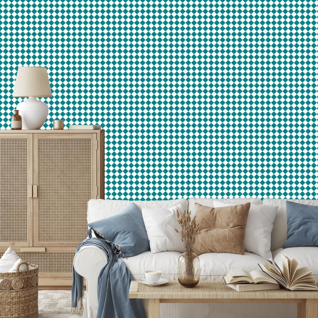 Geometric rhombus wallpaper turquoise, white and celadon 50x1000