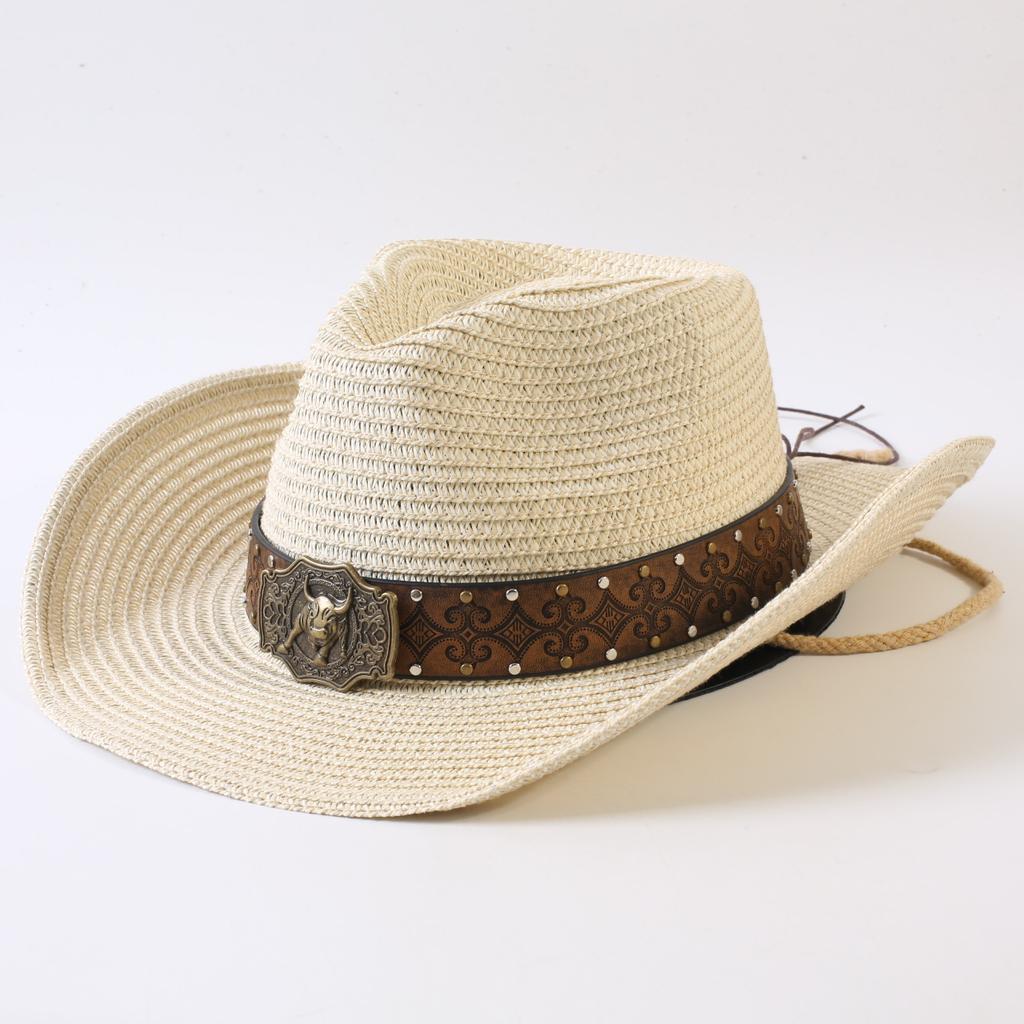 Popular European and American Classic Straw Woven Western Cowboy Hat Men's and Women's Outdoor Fashion OL Wind Woven Top Hat