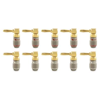 Nakamichi FanLock Excel Series 24k Gold Plated Right Angle Banana Plugs 10 AWG 18 AWG Gauge Size 4mm for Speaker Amplifier Stereo Home Theater Radio