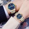 Set Ceasuri Cuplu Luxos Bicolor Oțel Inoxidabil Ceas de Mână Quartz cu Zi și Dată Luminescent Impermeabil pentru Cadou de Afaceri