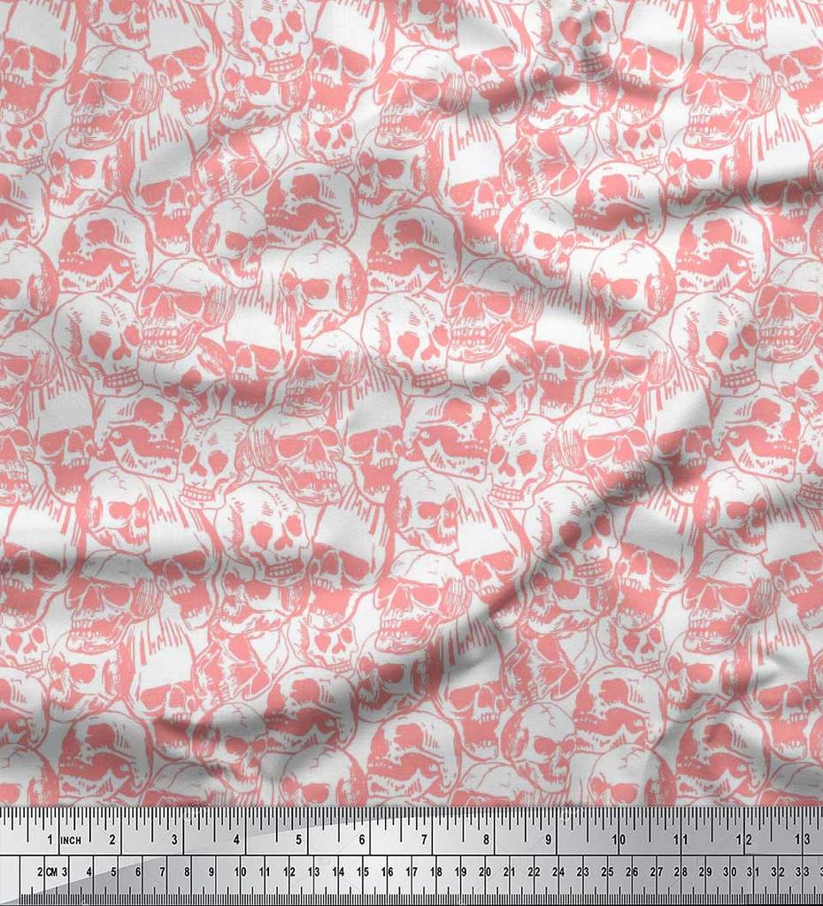 Soimoi Japan Crepe Satin Fabric Horror Skull Halloween Printed Craft Fabric by the Metre 42 Inch