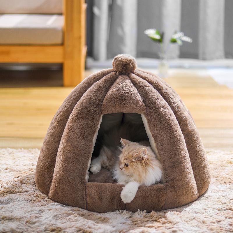 Deep Sleep Pumpkin Kennel Semi-closed Cats Kennel Rabbit Fur Autumn and Winter Nest Pad Pet Kennel Small and Medium-sized Dogs