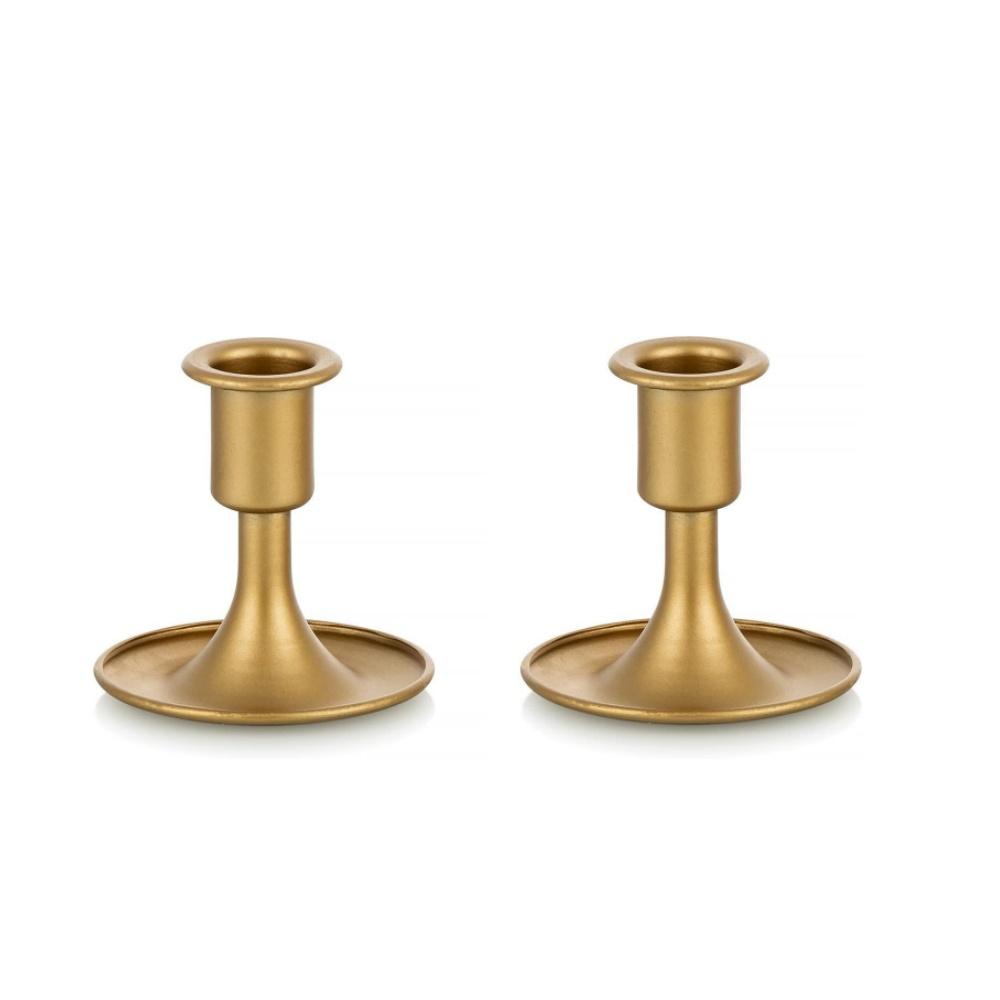 2PCS Gold Taper Candle Holder Short Skinny Brass Candlestick Holders for Wedding Party Holiday Dinning Table Decor