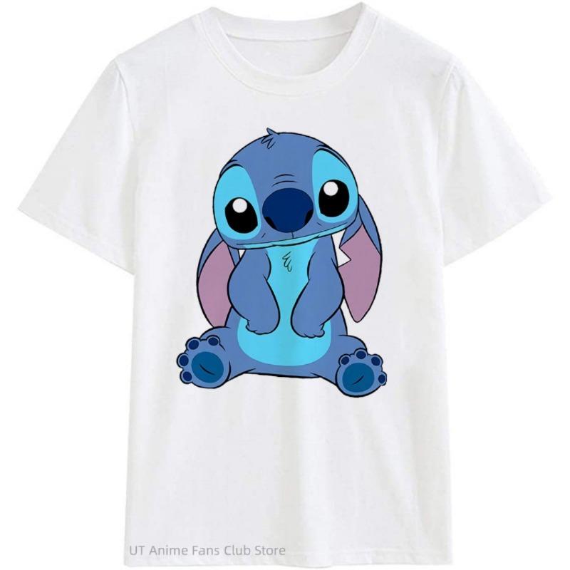 Summer Disney Stitch and Angel Couple Cotton Cartoon T Shirt Men Women Short Sleeve Boys Girls Tees Casual Loose Men Clothes