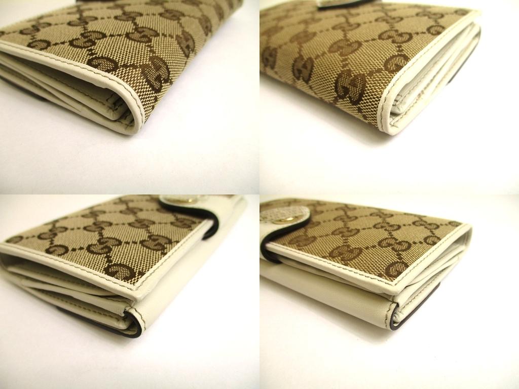 Authentic GUCCI Beige GG Canvas White Leather Heart Motif Flap Wallet #a710  Refurbished