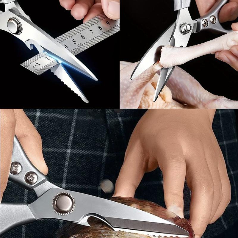 1pc Professional Stainless Steel Kitchen Scissors With Aluminum Alloy Handle - Perfect For Cutting Chicken Bones And More