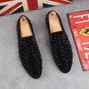 Fashion Personalized Foot Set Loafers Willow Spikes Men's Studded Leather Shoes Korean Hair Stylist Bean Shoes Handmade Dress Shoes A8