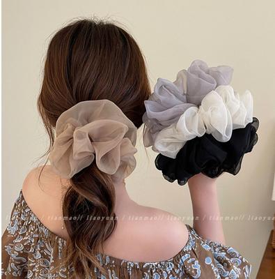 Woman Large Solid Chiffon Scrunchies Girls Sweet Rubber Band Lady Hair Accessories Hair Ties Ponytail Holders Ornaments