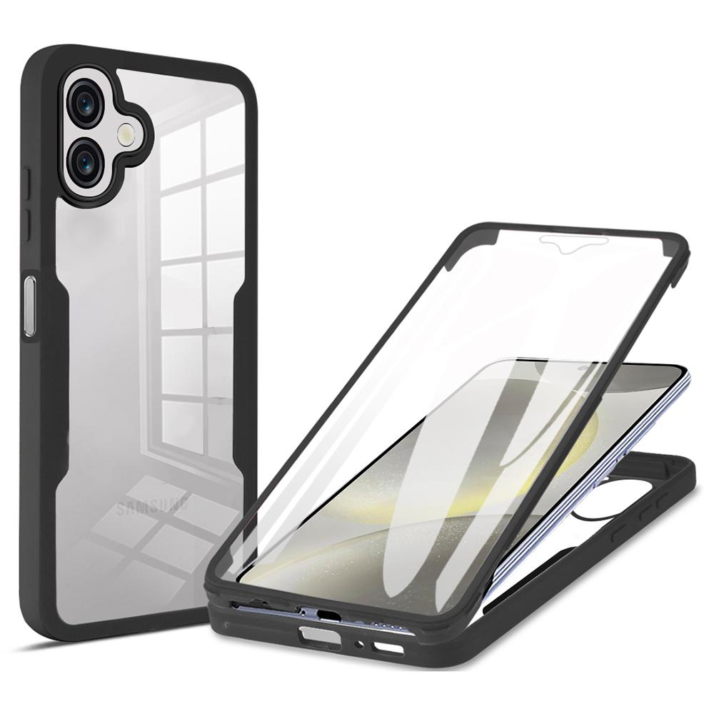 

For Samsung Galaxy A07 Case Acrylic+TPU Clear Phone Cover with PET Screen Film Black